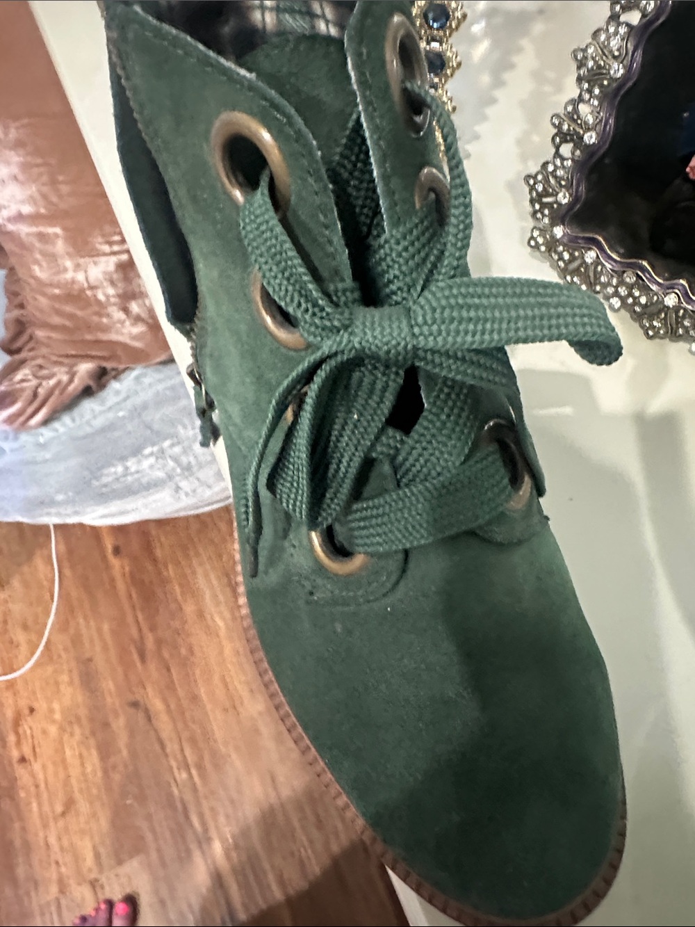 Kelsi Dagger Forest Green Suede Lace-Up Ankle Boots - Picture 5 of 5